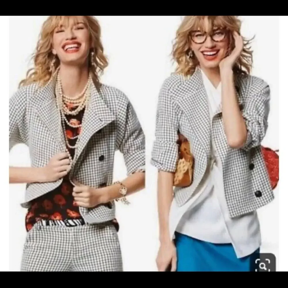CAbi Windowpane Jacket Unlined Asymmetrical Front Black White #3173 Women's XS